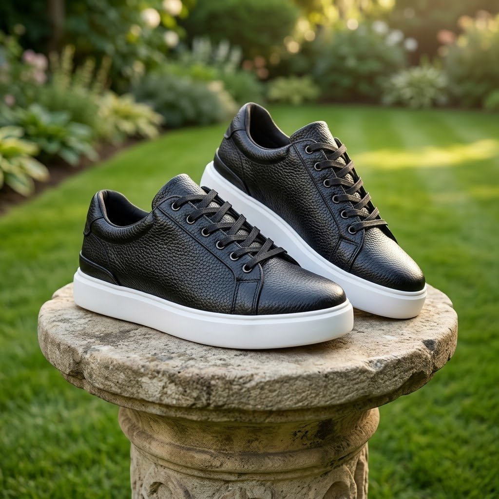 Men's Pebbled Leather Lace-up Chunky Sole Sneakers - Image 3