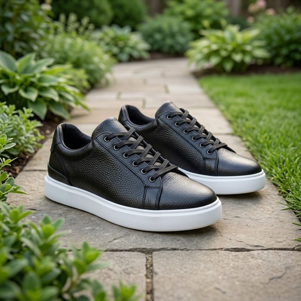 Men's Pebbled Leather Lace-up Chunky Sole Sneakers