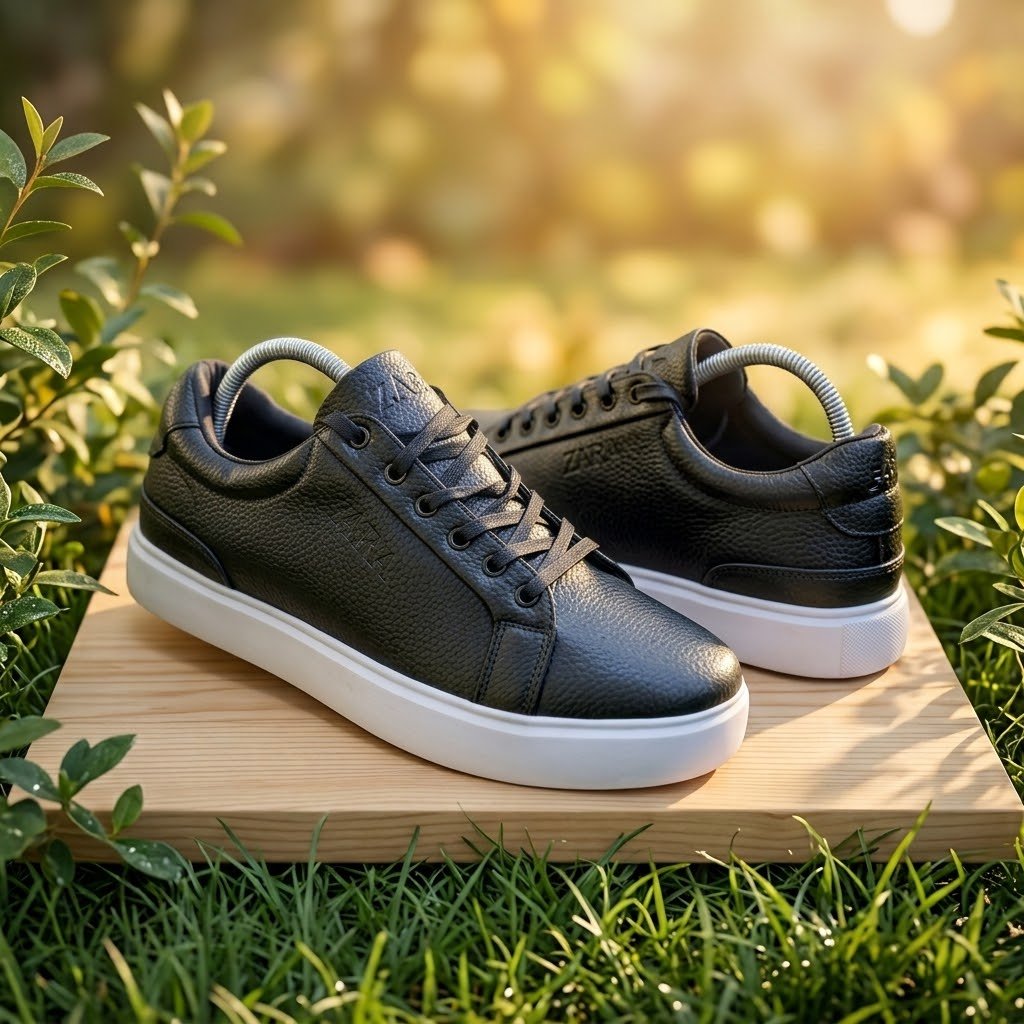 Men's Pebbled Leather Lace-up Chunky Sole Sneakers - Image 5
