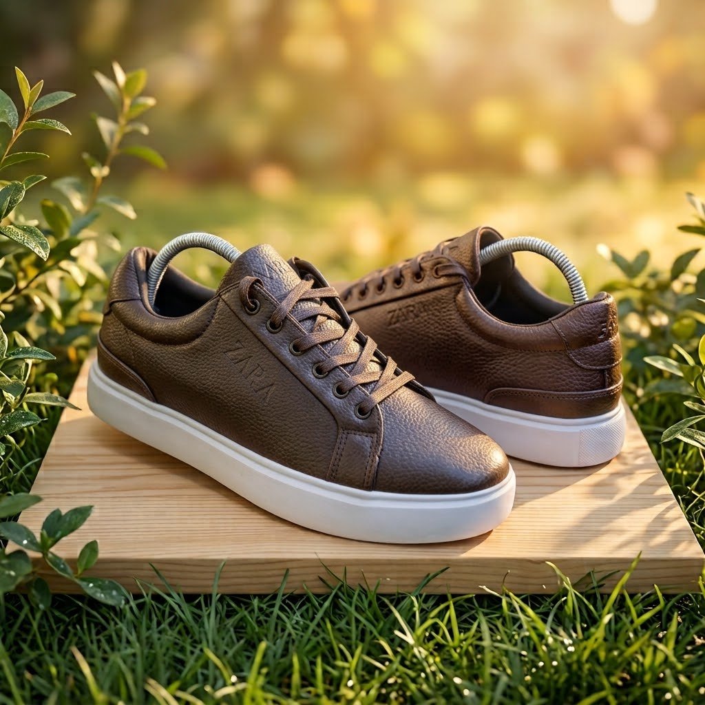 Men's Pebbled Leather Lace-up Chunky Sole Sneakers - Image 4