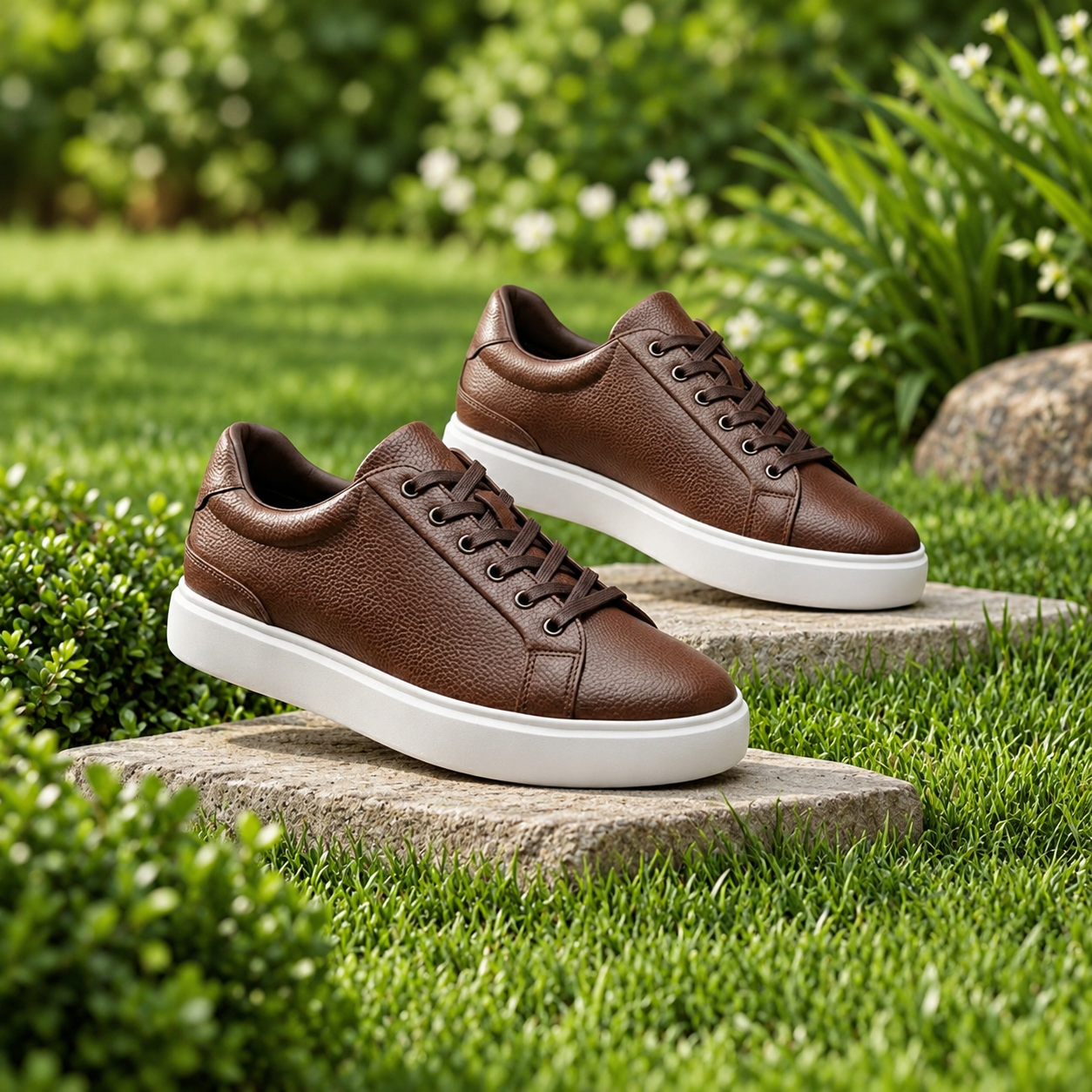 Men's Pebbled Leather Lace-up Chunky Sole Sneakers - Image 2