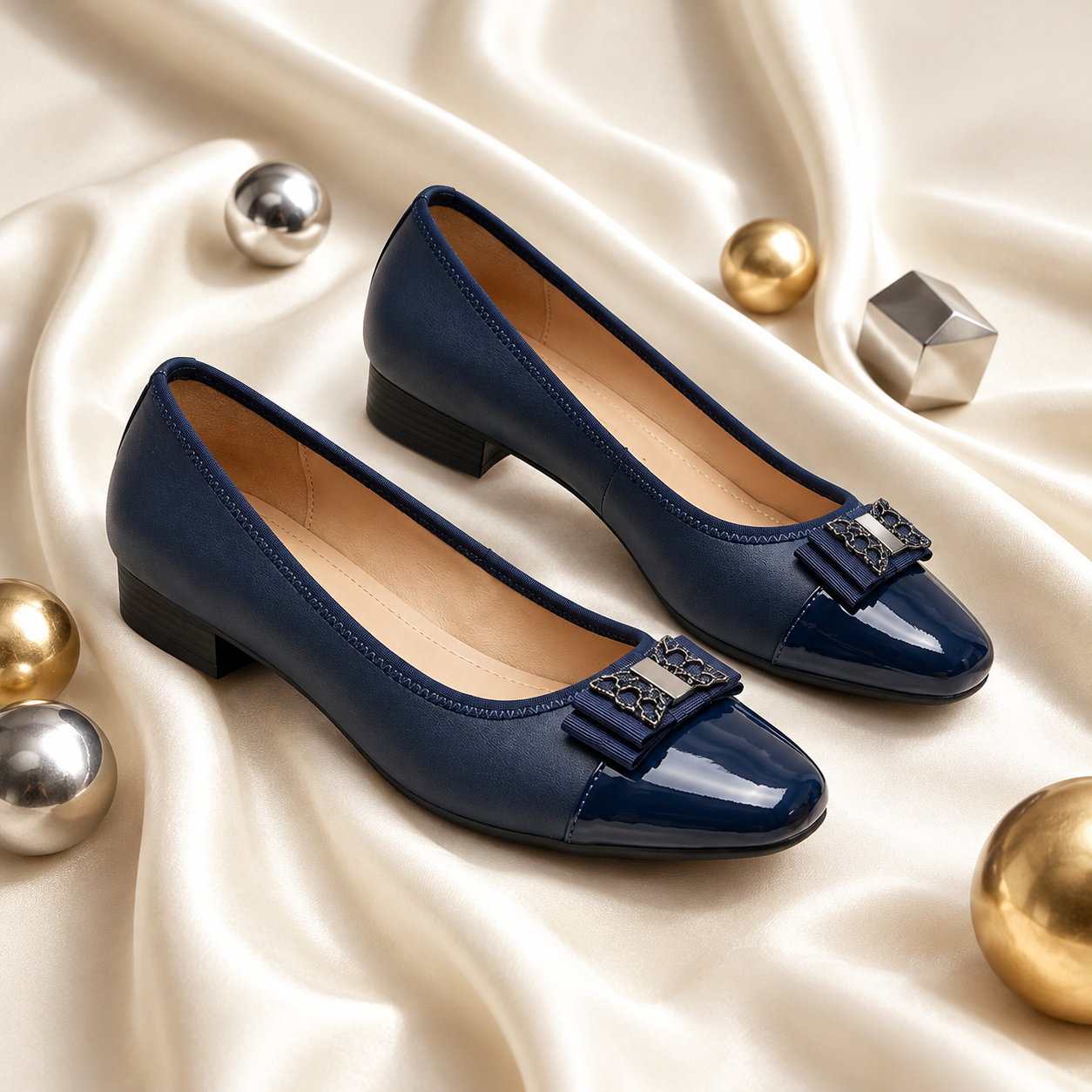 Women’s Elegant Bow-Detail Ballet Flats with Patent-Toe Finish - Image 5