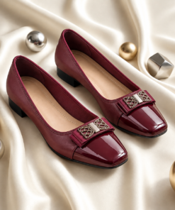 Women’s Elegant Bow-Detail Ballet Flats with Patent-Toe Finish