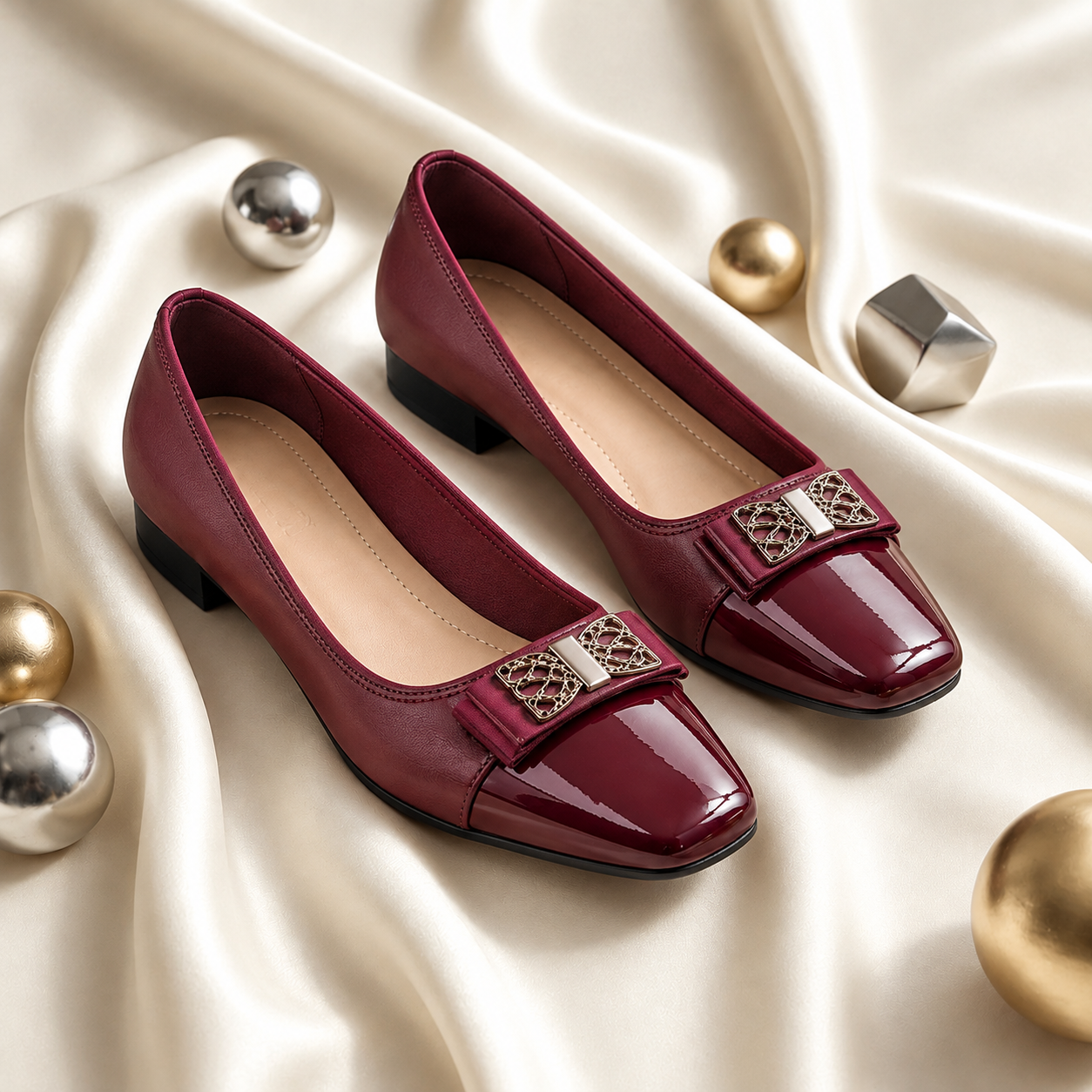 Women’s Elegant Bow-Detail Ballet Flats with Patent-Toe Finish