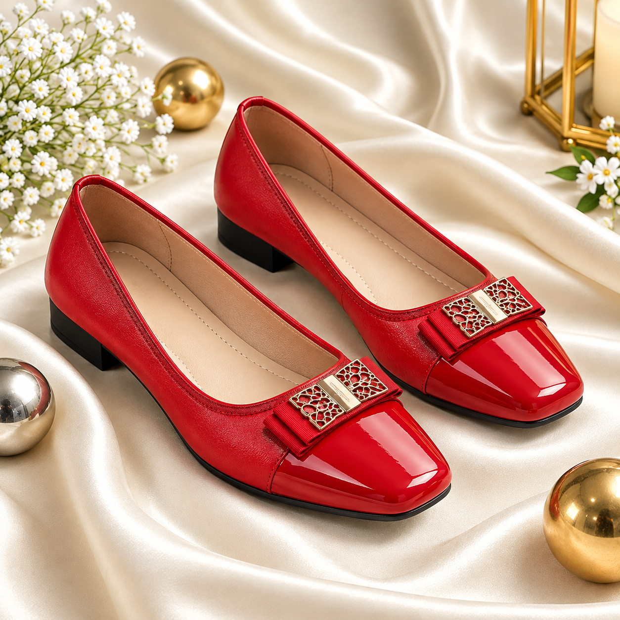 Women’s Elegant Bow-Detail Ballet Flats with Patent-Toe Finish - Image 2